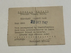WWII California Treasure Island Liberty Pass at Naval Base 1942 - Bild 1 von 2