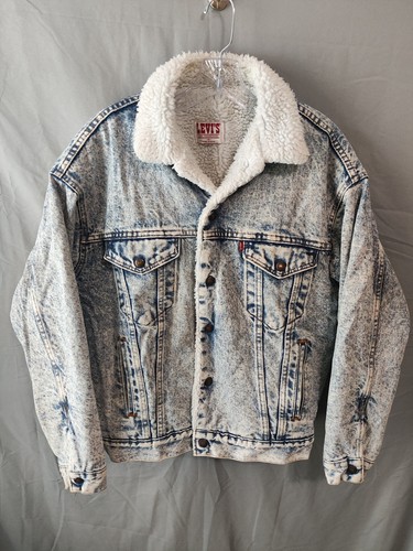 SUPREME Giacca vintage Levis uomo media lavaggio acido sherpa foderata denim camionista anni 90 USA
