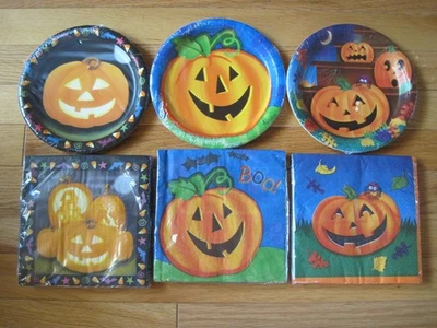 3 Nuevos Juegos de Platos de Papel Calabazas Halloween Creaciones Fiesta con Servilletas a Juego Foto 1 de 4