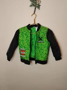Minecraft Jacke 6-7 Jugend schwarz grün Bomber Varsity Creeper Grafik Reißverschluss - Bild 1 von 15