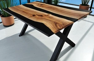 Eleganter Esstisch aus Kunstharz für Esszimmer | Couchtisch aus Holz für Küche - Bild 1 von 8