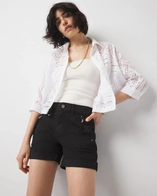 NWT WHBM WOMEN'S MID-RISE PRET-A-PLAY SHORTS  BLACK Sz 2 $69.00 Sold Out On Line - Image 1 of 4