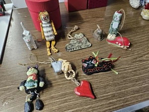 Set decorazioni natalizie vintage dipinte a mano decorazioni in legno per gatti - 9 pezzi - Foto 1 di 17