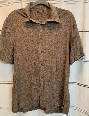 Vintage Alfani Men’s 100% SILK Short Sleeve Brown Button Down 1970s Large - Image 1 of 4