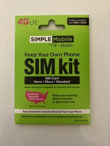 SIMPLE Mobile SMATKTMT5NA-TRI1 Keep Your Own Phone 3-in-1 Prepaid SIM Kit - Picture 1 of 1