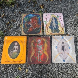 Lot 5 Peinture Surréaliste Sur Toile 1992 / Jacques Pyon?? / Réf A656 - Foto 1 di 16