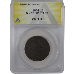 1808 12 Stars S-277 Classic Head Large Cent VG 10 ANACS SKU:CPC1196 - Picture 1 of 4