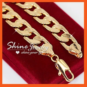 9K YELLOW GOLD FILLED 10mm WIDER CURB RING LINK MENS GIFT SOLID BANGLE BRACELET - Picture 1 of 4