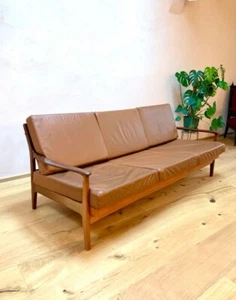 Leder Sofa Couch Bett Midcentury Vintage teak Teakholz 60er 70er - Bild 1 von 5