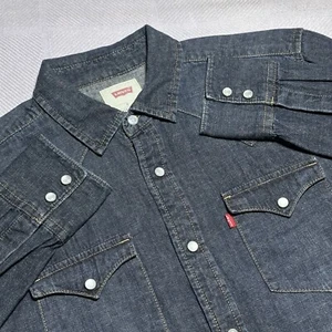Levi’s Barstow Denim Pearl Snap Western Flap Pockets Shirt Men’s Size Small - Picture 1 of 10