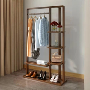 XL Antik Garderobenständer Schwerlast Holz Kleiderständer Stand mit 5 Ablagen DE - Bild 1 von 11