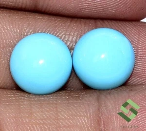 12 mm Natural Sleeping Beauty Turquoise Round Cabochon Pair 8.78 CTS Gemstones - Picture 1 of 6