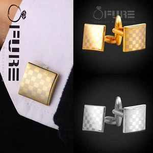 Luxury Men's Stainless Steel Chess Gold/Silver Wedding Party Gift Cuff Links - Picture 1 of 3