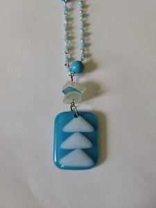 Vintage Beach Fused Glass Pendant Beaded Necklace 22"L - Picture 1 of 11