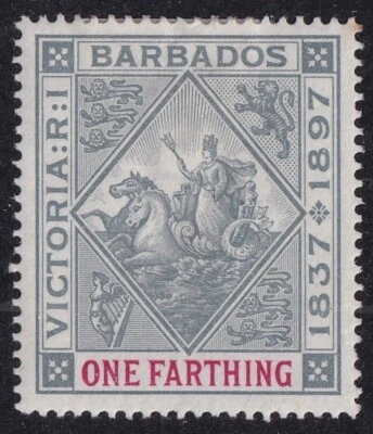 SELLOS DE MATT SCOTT BARBADOS #81 ONE FARTHING VICTORIA JUBILEO EDICIÓN DE 1897, MH Foto 1 de 3