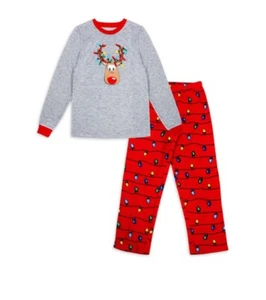 NWT 2-Piece Boys 10-12 Christmas Reindeer Pajama Set, Shirt & Fleece Pants RED - Picture 1 of 3