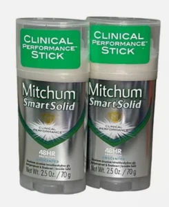 MITCHUM SMART SOLID 48HR Clinical Performance UNSCENTED Deodorant (LOT OF 2) - Picture 1 of 2