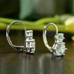 2.50 Carati Taglio Rotondo Moissanite Orecchini a Goccia 14K Oro Bianco Argento - Foto 1 di 5