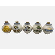 Set of 5 Miniature Hand Painted Ceramic Bottles / Jars with Cork Stoppers 2.25"