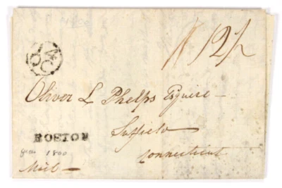 Boston, MA. black SL pmk. on 1800 Folded Letter. 14 OC in Circle pmk. & 12 1/2 C - Image 1 of 4