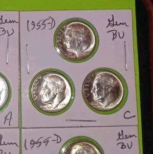 1955 D Lot 3 Silver Roosevelt Dimes UNC Uncirculated Sweet Key Date Denver Dime - Picture 1 of 7