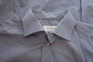 Eton Contemporary White Blue Gingham Plaid 100% Cotton Dress Shirt Sz 16.5 - Picture 1 of 6