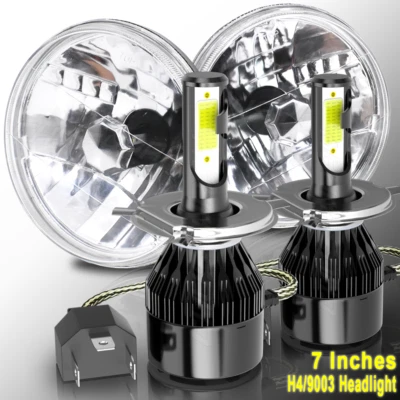Par de faros LED redondos de 7" de haz alto bajo H4 1964-1976 para Dodge Dart D100 Foto 1 de 4