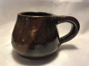 Thick Brown Glazed Earthenware Stoneware Pottery Mug Signed Three Circles Mark - Picture 1 of 10