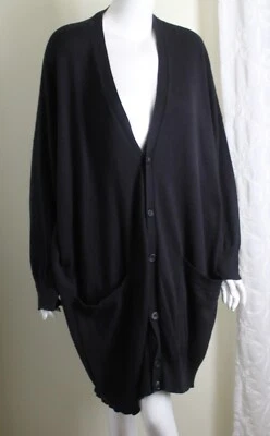 Cárdigan Suéter Eskandar O/S 41" Largo Ligero Negro Algodón Seda Cachemira Foto 1 de 4