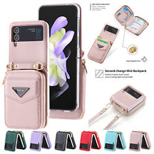 Wallet Folding Case For Samsung Galaxy Z Flip 4 Z Flip 3 Leather Zipper Strap