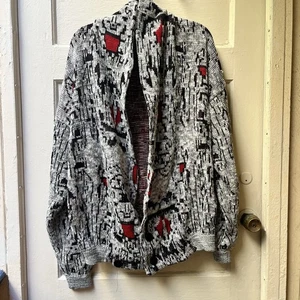 Cárdigan De Colección Cuello Chal Abuelo Núcleo Talla L Abstracto Geométrico Nativo Plateado - Imagen 1 de 11