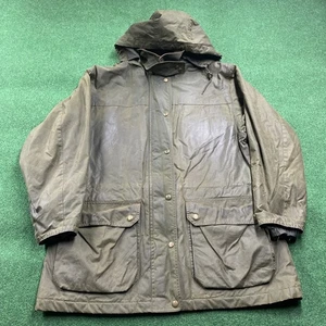 Vintage L.L. Bean Jacket Mens M 80S Green Waxed Cotton Parka Full Zip Coat - Picture 1 of 10