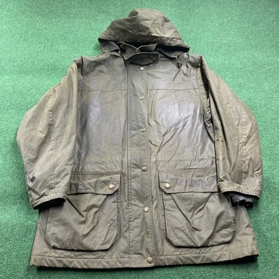 Vintage L.L. Bean Jacket Mens M 80S Green Waxed Cotton Parka Full Zip Coat - Image 1 of 4