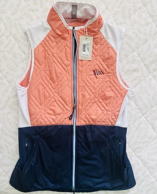 Chaleco Peter Millar Mujer Golf Lizzie Híbrido Cremallera Completa Pequeño Naranja Azul Blanco Foto 1 de 4