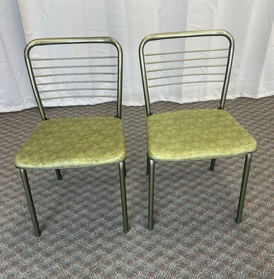 Vintage COSCO CHAIR PAIR Folding metal mid century modern dining set green 50s 2 - Image 1 of 4