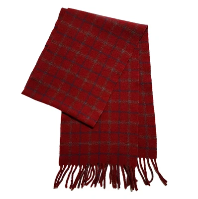 Винтажный мужской шерстяной шарф Gap Italy из 100% овечьей шерсти в клетку 62 дюйма бордовый красный серый с бахромой - Изображение 1 из 4
