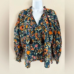 Cleobella Kaitlyn Floral Print Button Front Tassels Organic Cotton Blouse Small - Picture 1 of 17