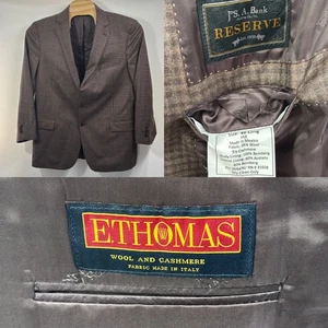 Jos A Bank Reserve 48L Blazer Wool Cashmere Tailored Fit Brown Check E Thomas - Picture 1 of 9