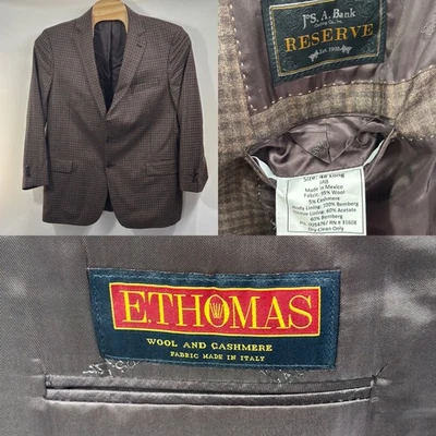 Jos A Bank Reserve 48L Blazer Wool Cashmere Tailored Fit Brown Check E Thomas - Image 1 of 4