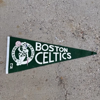 Vintage 80s Boston Celtics Felt Pennant NBA Basketball Souvenir 29in x 12in - Image 1 of 4