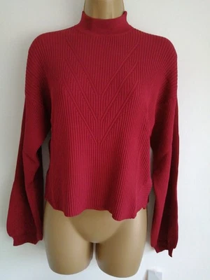 Burgundy jumper size 12 fine ribbed knit balloon end sleeves NEW - Image 1 of 4