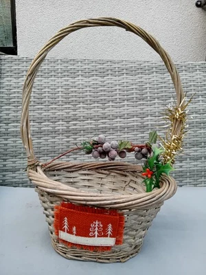 Wicker Oval Basket Planter/Gift Hamper with Hoop Handle Christmas Theme - Image 1 of 4