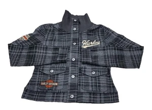 Harley Davidson Plaid Patches Motorcycle Bomber Gray Biker Jacket Women's Size S - Picture 1 of 9