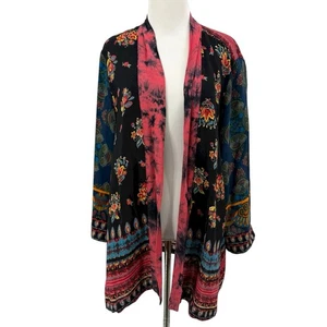 Blusa John Mark Mujer Kimono Top L Boho Retazos Floral Leopardo Frente Abierto - Imagen 1 de 9