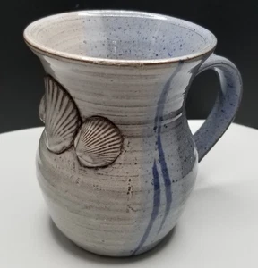 Tazza caffè vintage conchiglia gettata a mano ceramica argilla grigio blu timbrata CS 85 - Foto 1 di 8