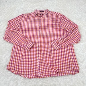 Alan Flusser Men's XXL linen Cotton Check Pink Orange LS Button Shirt Casual - Picture 1 of 9