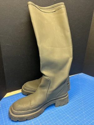 Zara Rubberized Platform Lug Sole Chunky Combat Brown Rubber Rain Boots Size 10 - Image 1 of 4