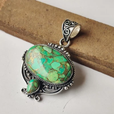 Colgante de piedras preciosas turquesa cobre verde plata de ley 925 colgante de regalo PG8374 Foto 1 de 4