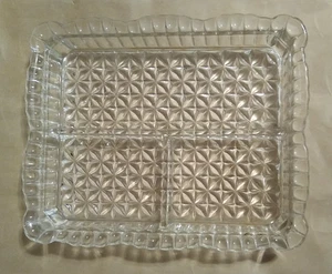 Gemusterte rechteckige drei geteilte Glasschale Schale 8-3/8" lang x 6-3/4" breit - Bild 1 von 6