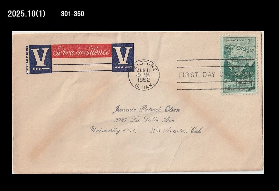 Turismo, Presidente, Monte Rushmore, EE. UU. 1952 FDC, Cubierta Foto 1 de 1